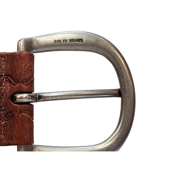 Fossil Unisex Multi Brown Leather Belt sz Small Western X Stitch Patchwork Boho - Picture 4 of 7